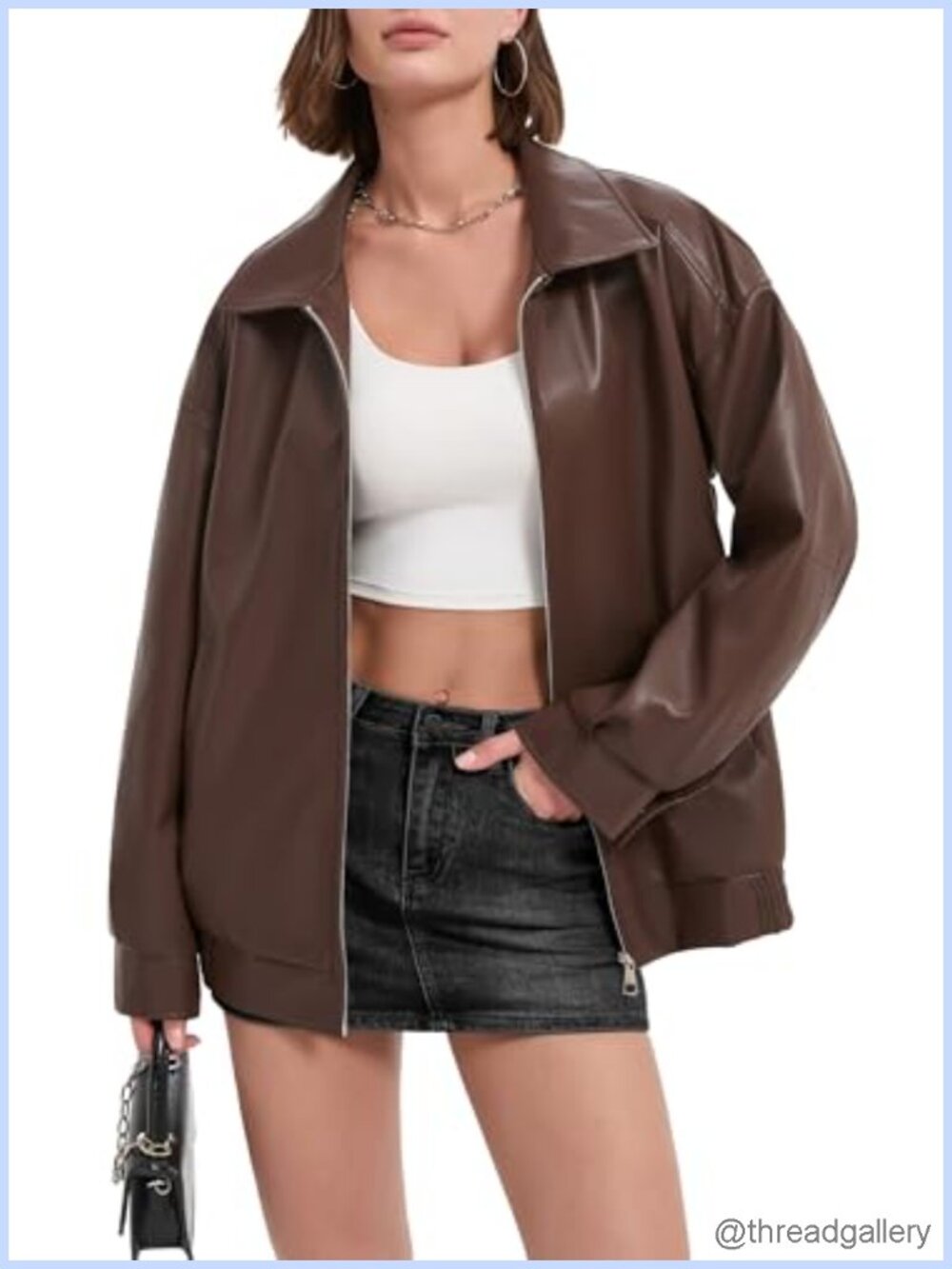 Oversized Faux Leather Bomber Jacket Women Motorcycle Coat